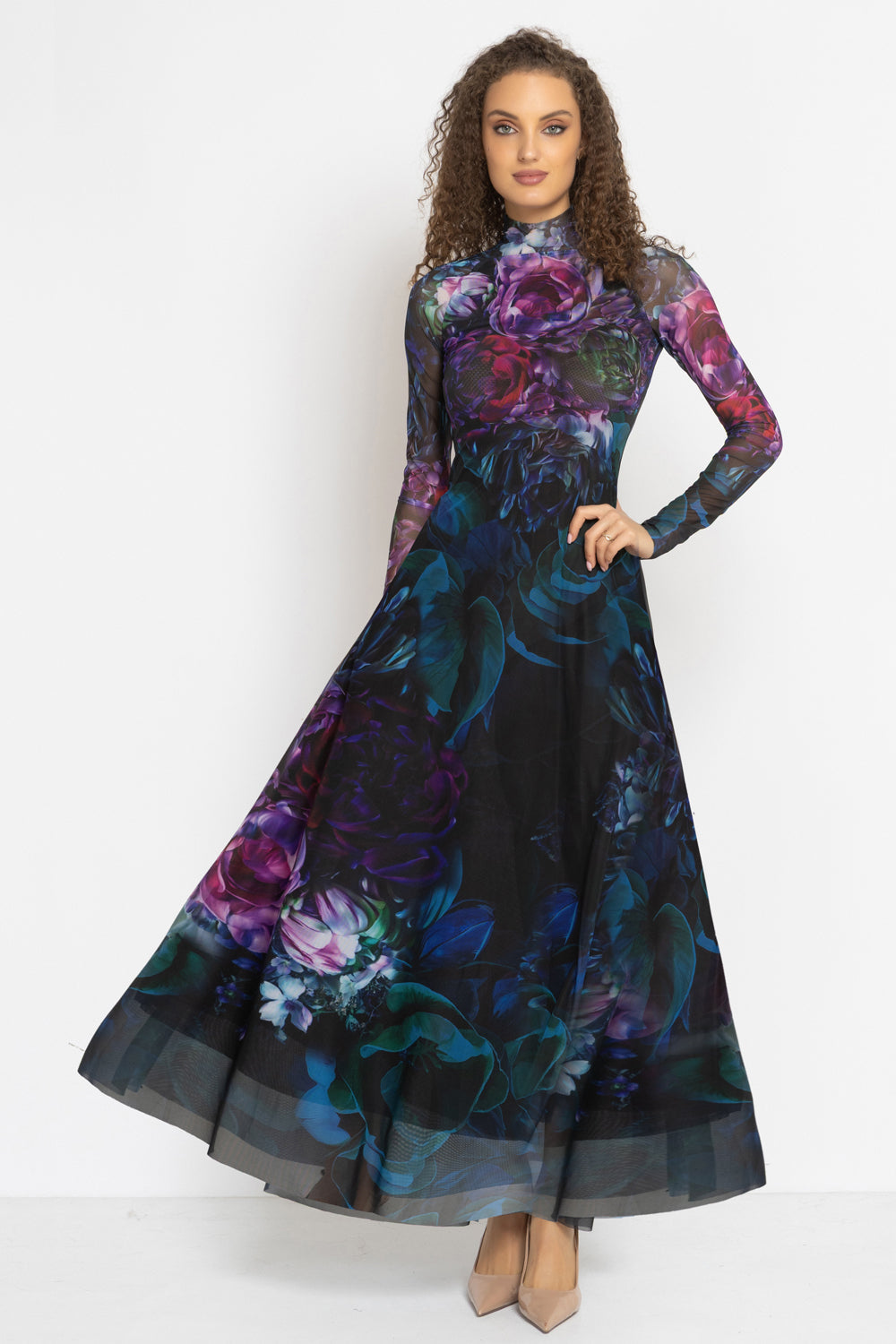 LONG FINE NET DRESS - PEONIES JIORO ДЪЛГА РОКЛЯ ОТ ФИНА МРЕЖА - PEONIES JIORO