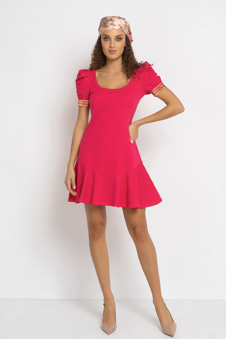FUCHSIA COTTON DRESS WITH PUFF SLEEVES  - ESSENTIALS JIORO РОКЛЯ ОТ ПАМУЧНА ВАТА С БУФАН РЪКАВИ В ЦВЯТ ФУКСИЯ - ESSENTIALS JIORO