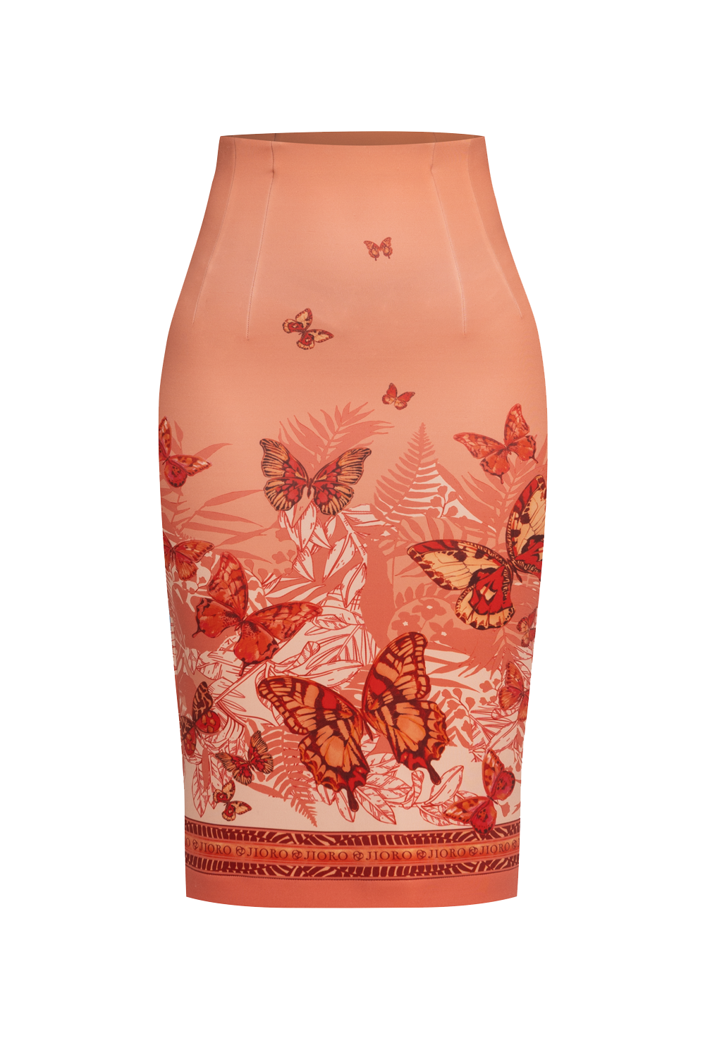 KNEE-LENGTH PENCIL SKIRT - PAPAYA BUTTERFLIES