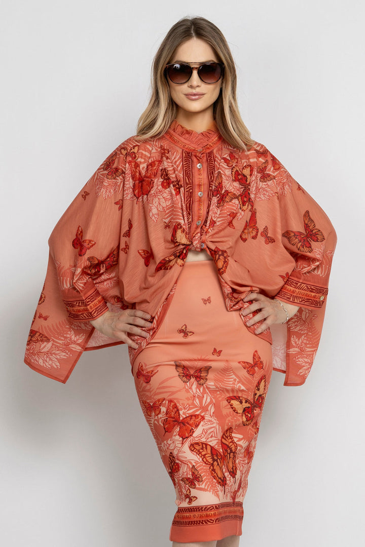 KNEE-LENGTH PENCIL SKIRT - PAPAYA BUTTERFLIES JIORO ПОЛА ДО КОЛЯНОТО - PAPAYA BUTTERFLIES JIORO
