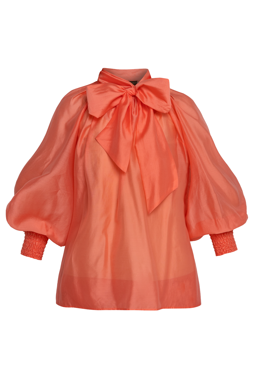 BOHEMIAN PAPAYA LYOCELL BLOUSE WITH PUFF SLEEVES AND TIE-FRONT COLLAR - ESSENTIALS