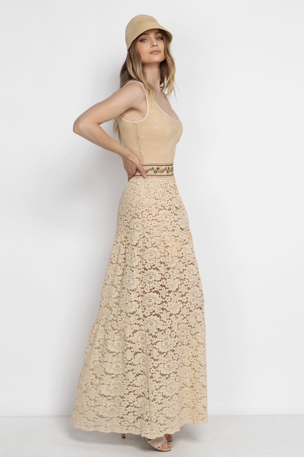 BEIGE BOHO LACE SKIRT WITH SHORT LINING - ESSENTIALS