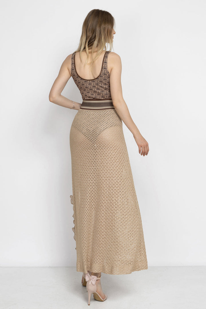 SLEEVELESS TEXTURED BODYSUIT WITH MODAL LINING - MOCHA MOUSSE LOGO JIORO РЕЛЕФНО БОДИ БЕЗ РЪКАВИ С ПОДПЛАТА ОТ МОДАЛ - MOCHA MOUSSE LOGO JIORO