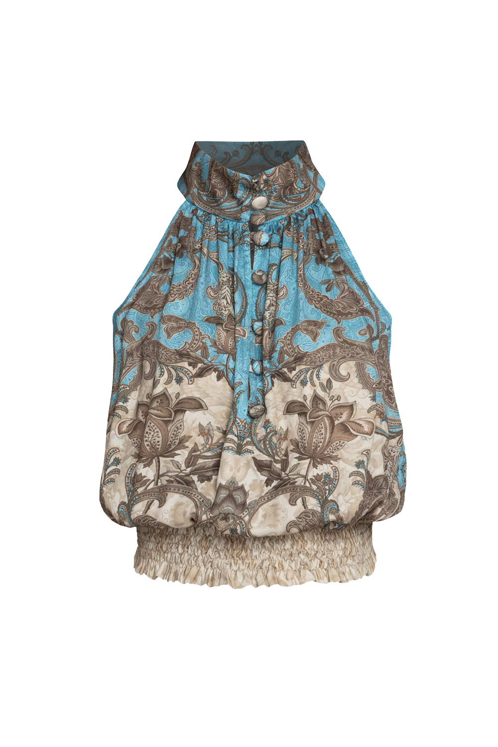 VISCOSE CROP TOP WITH HALTER NECKLINE - PAISLEY SKY