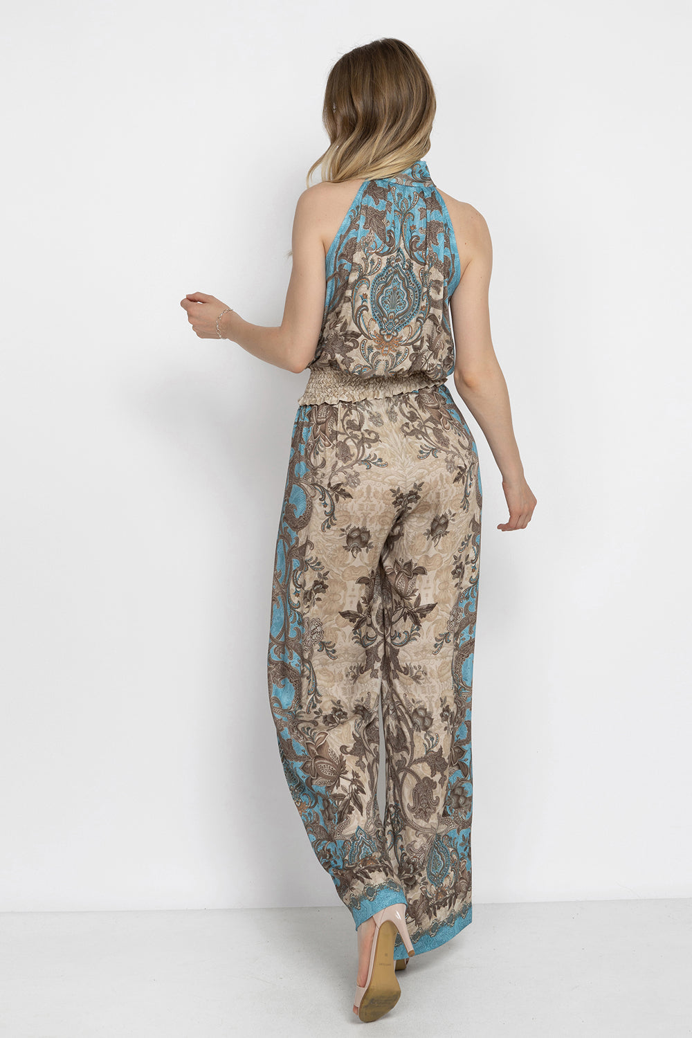 SATIN VISCOSE LOOSE FIT PANTS - PAISLEY SKY
