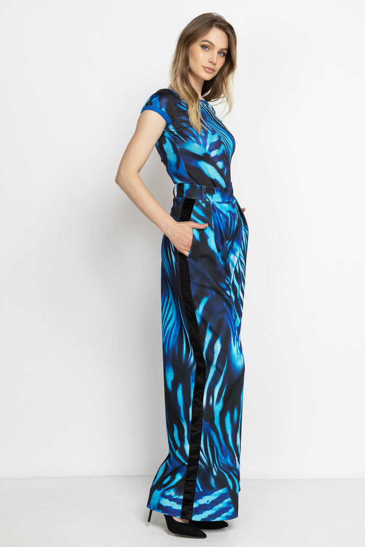 PLEATED WIDE-LEG VISCOSE PANTS - SHADES OF BLUE