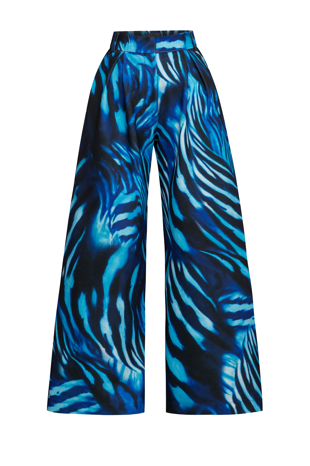 PLEATED WIDE-LEG VISCOSE PANTS - SHADES OF BLUE