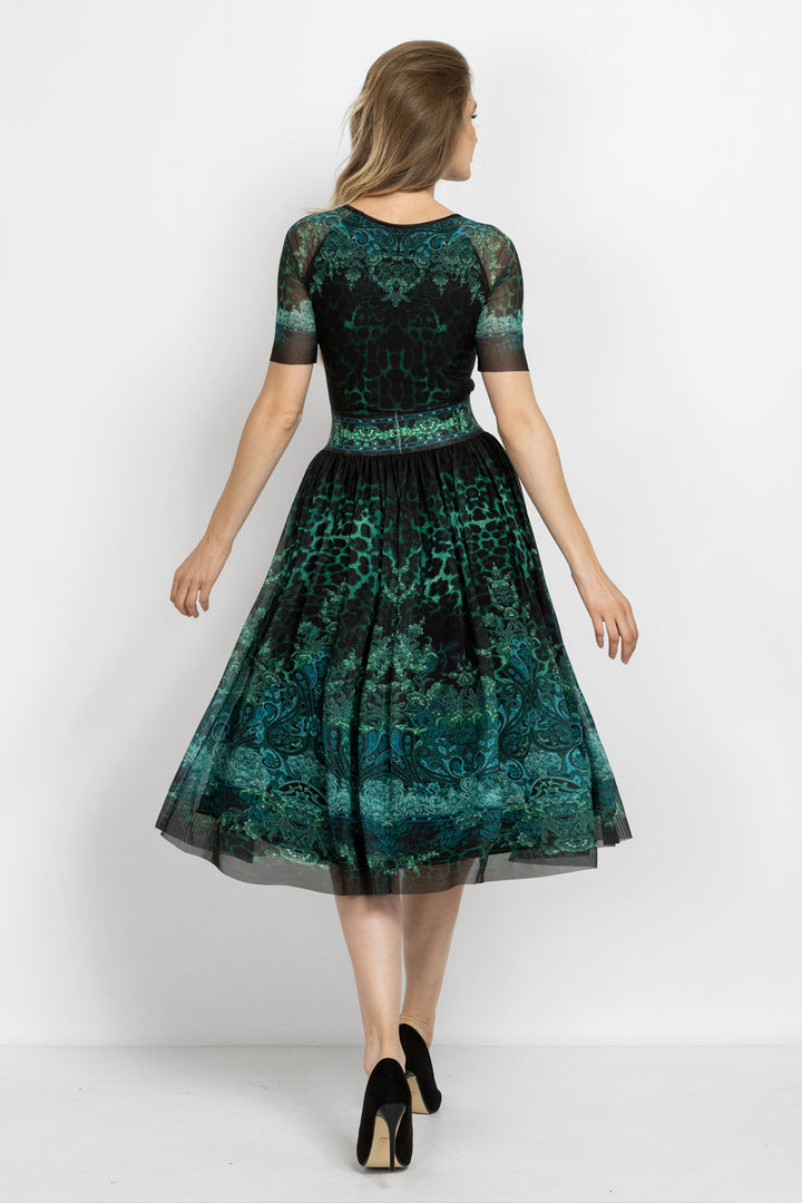 MESH SKIRT WITH ELASTIC WAIST AND VISCOSE LINING - LEO NEON GREEN