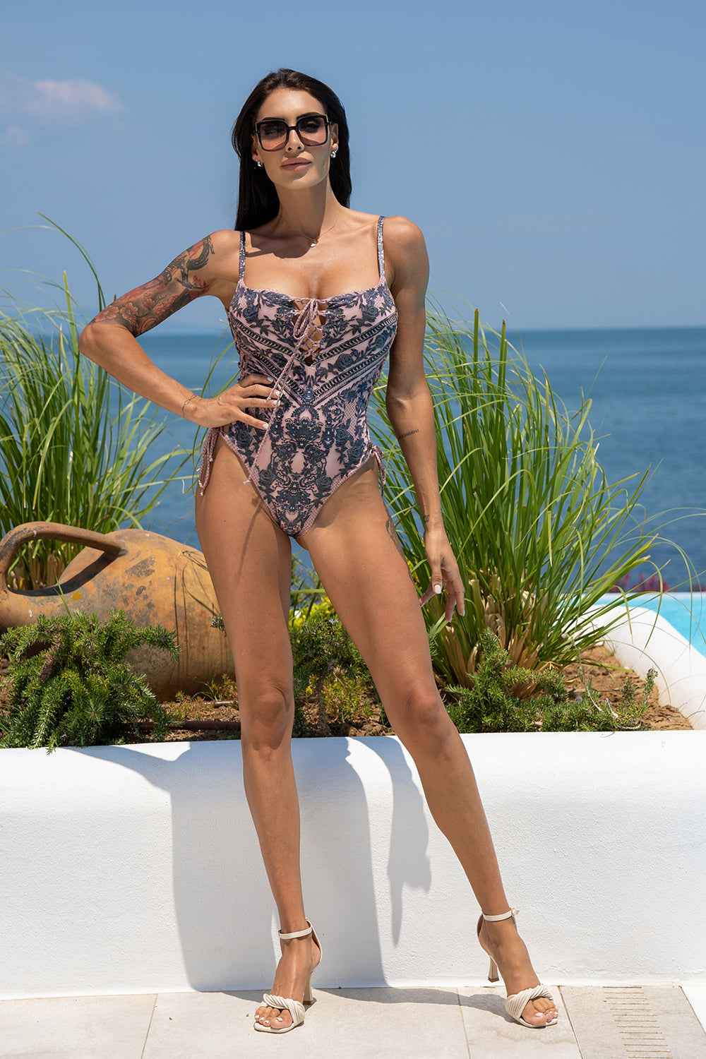 ONE-PIECE SWIMSUIT WITH PADS - GRAFFITI POWDER - Fashion Roots