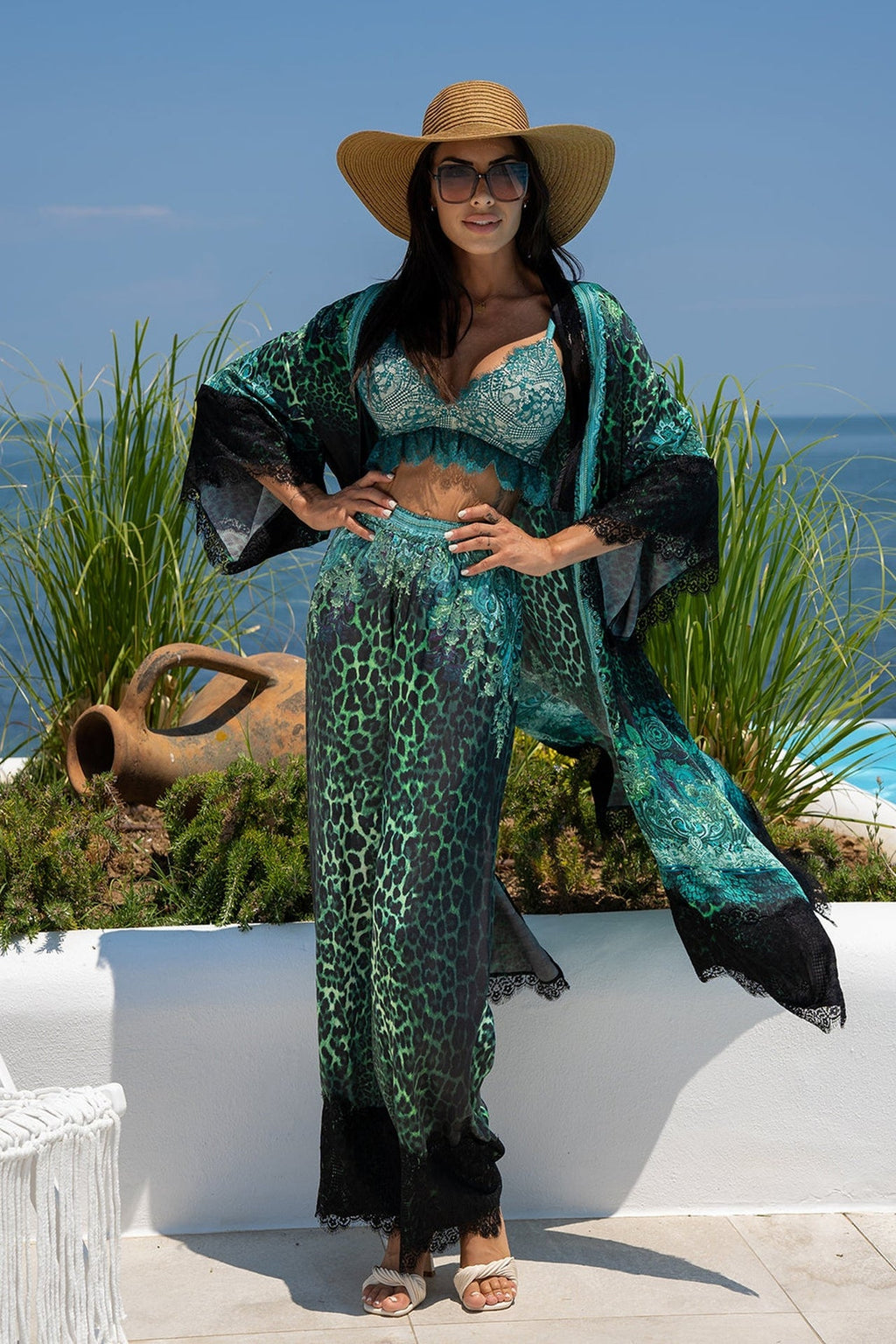 VISCOSE KIMONO - LEO NEON GREEN JIORO КИМОНО ОТ ЛЪСКАВА ВИСКОЗА - LEO NEON GREEN JIORO