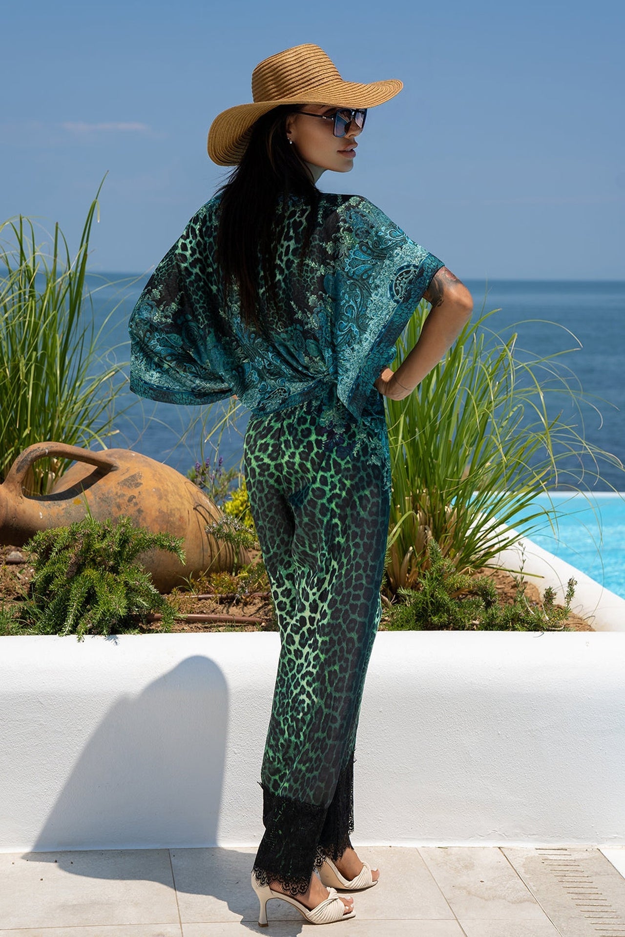 VISCOSE LOOSE TROUSERS - LEO NEON GREEN - Fashion Roots