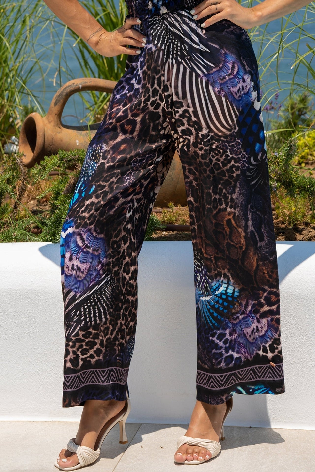 LOOSE FIT VISCOSE PANTS - LEO NEON DARK JIORO СВОБОДЕН ПАНТАЛОН ОТ ЛЪСКАВА ВИСКОЗА - LEO NEON DARK JIORO