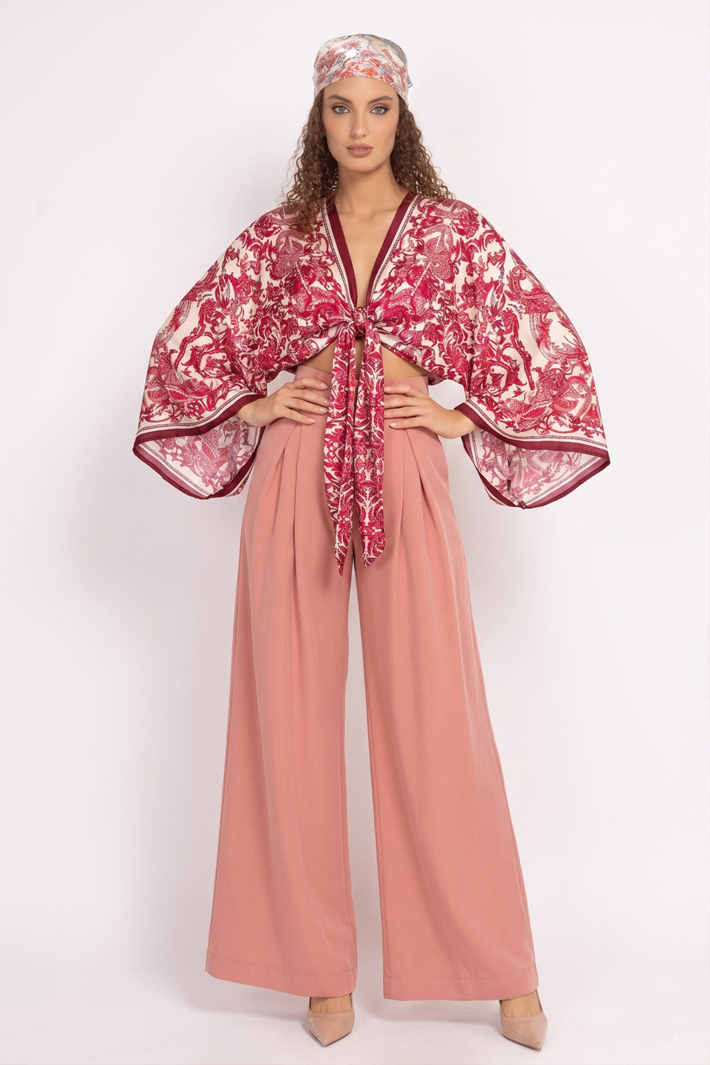 VISCOSE CROP KIMONO - ASIA BORDEAUX