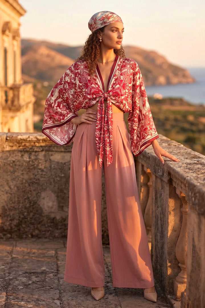VISCOSE CROP KIMONO - ASIA BORDEAUX