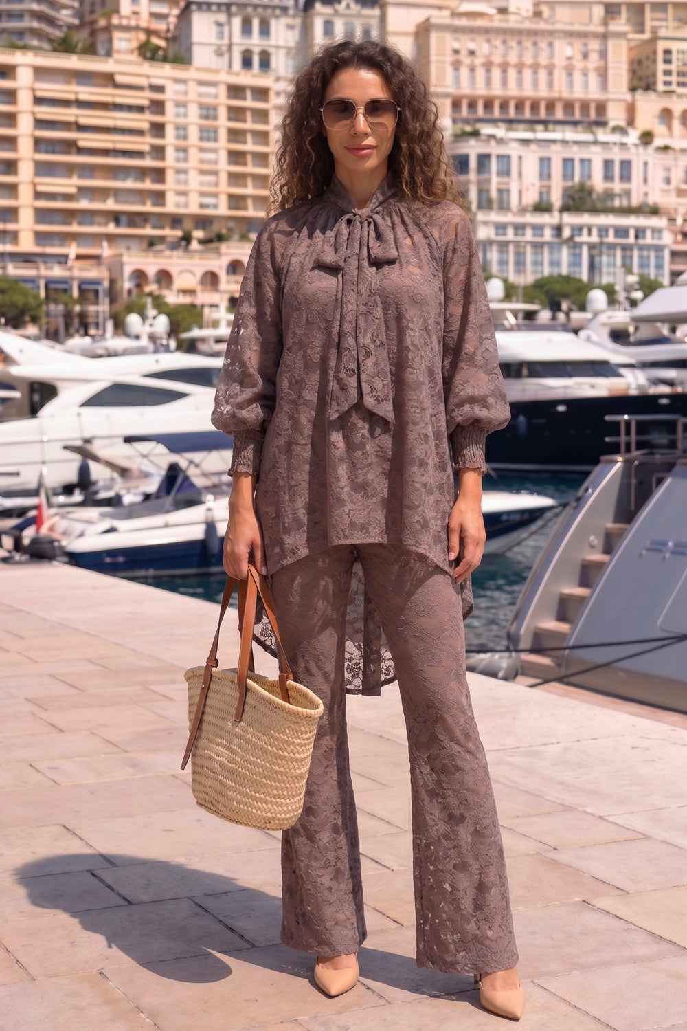 MOCHA LACE CHARLESTON PANTS WITH SEPARATE COTTON SHORTS LINING - ESSENTIALS
