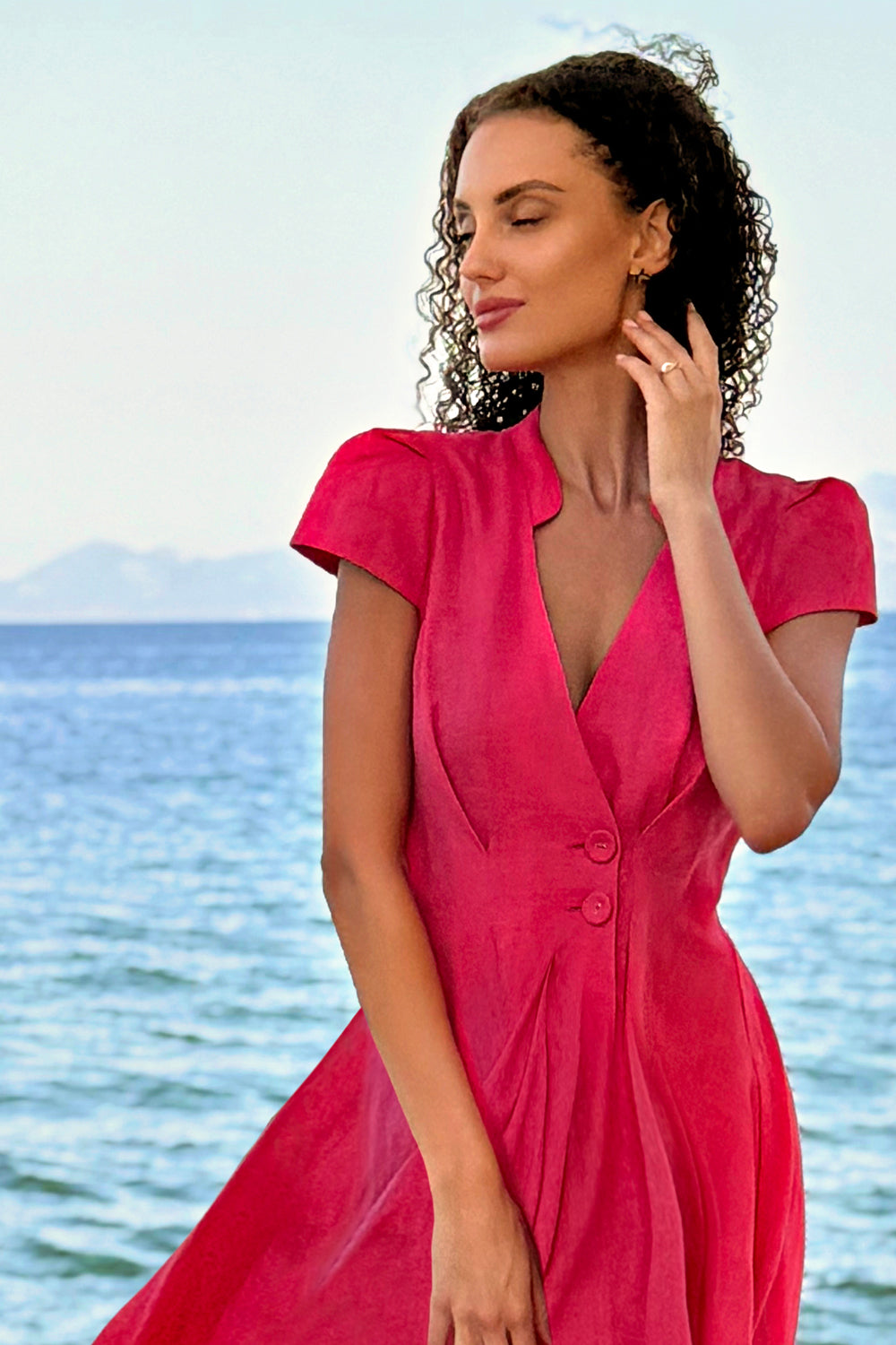LONG FLARED LINEN DRESS IN FUCHSIA - ESSENTIALS - Fashion Roots