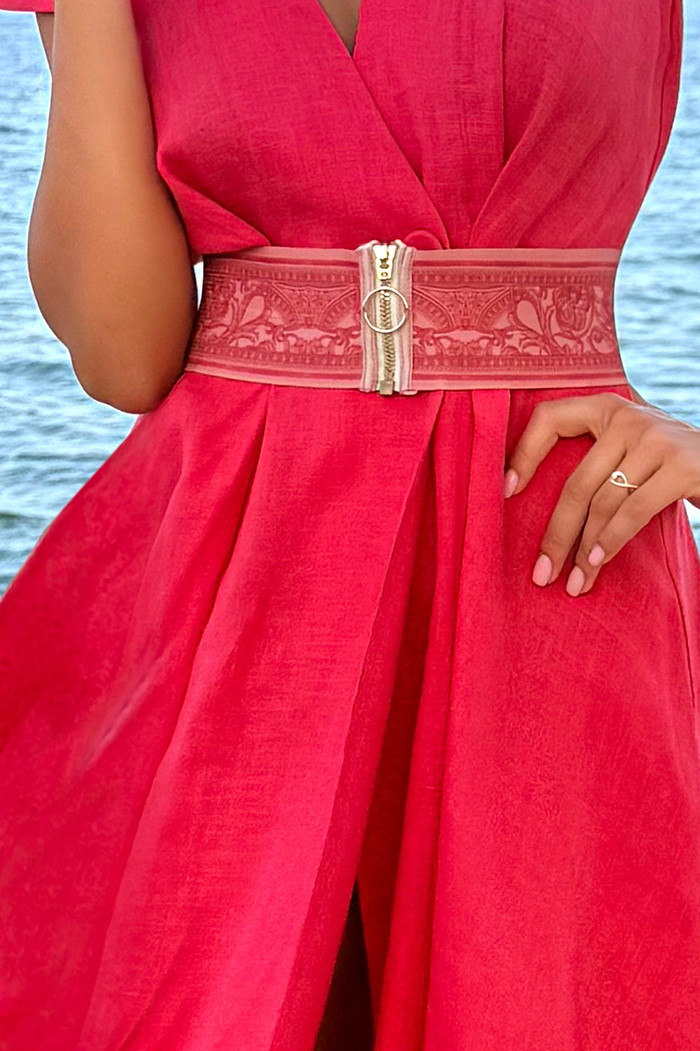 CEINTURE ÉLASTIQUE LARGE AVEC FERMETURE ÉCLAIR - CORAIL BAROQUE