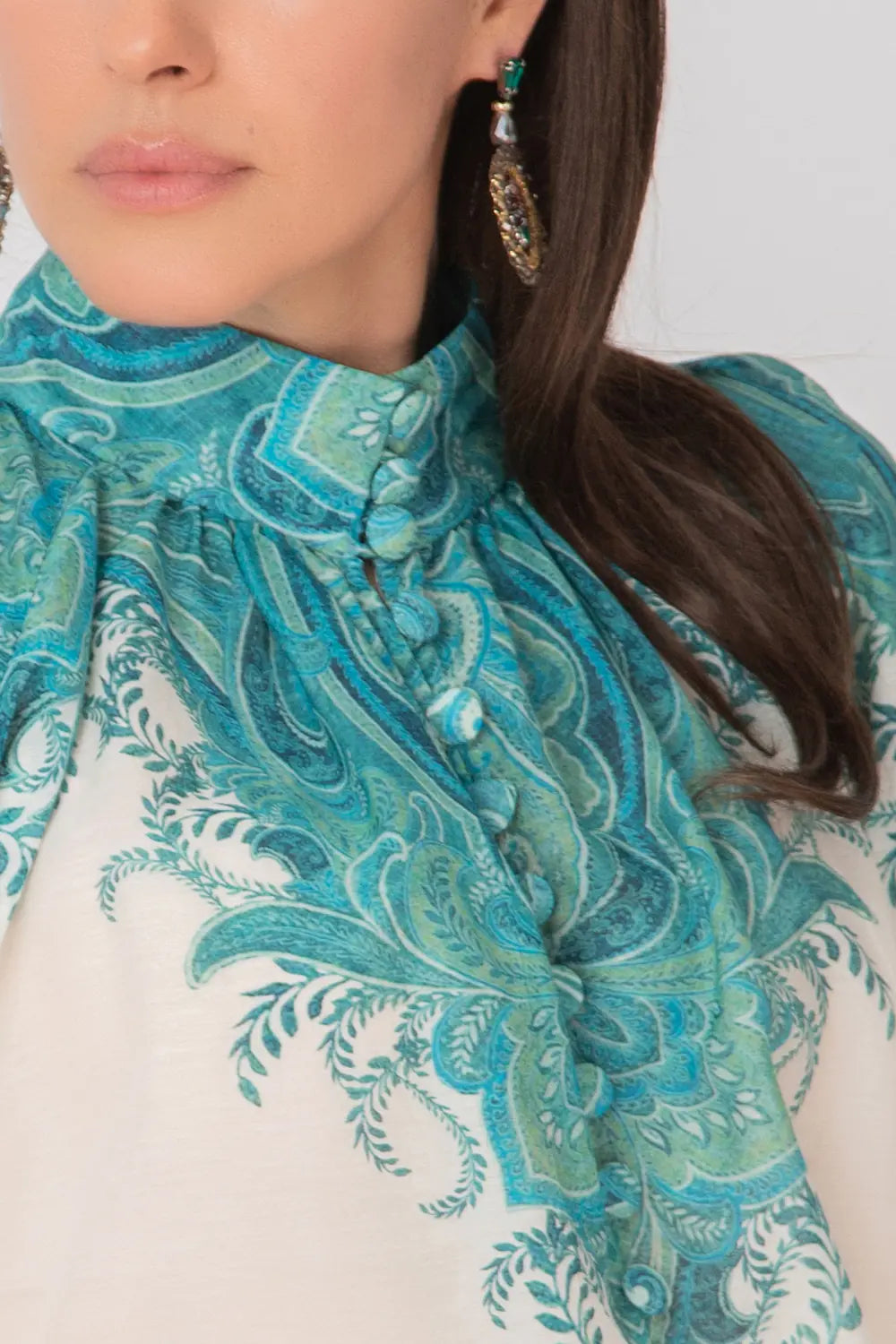 COTTON AND SILK SHIRT WITH PUFF SLEEVES - BUTTER LEAVES