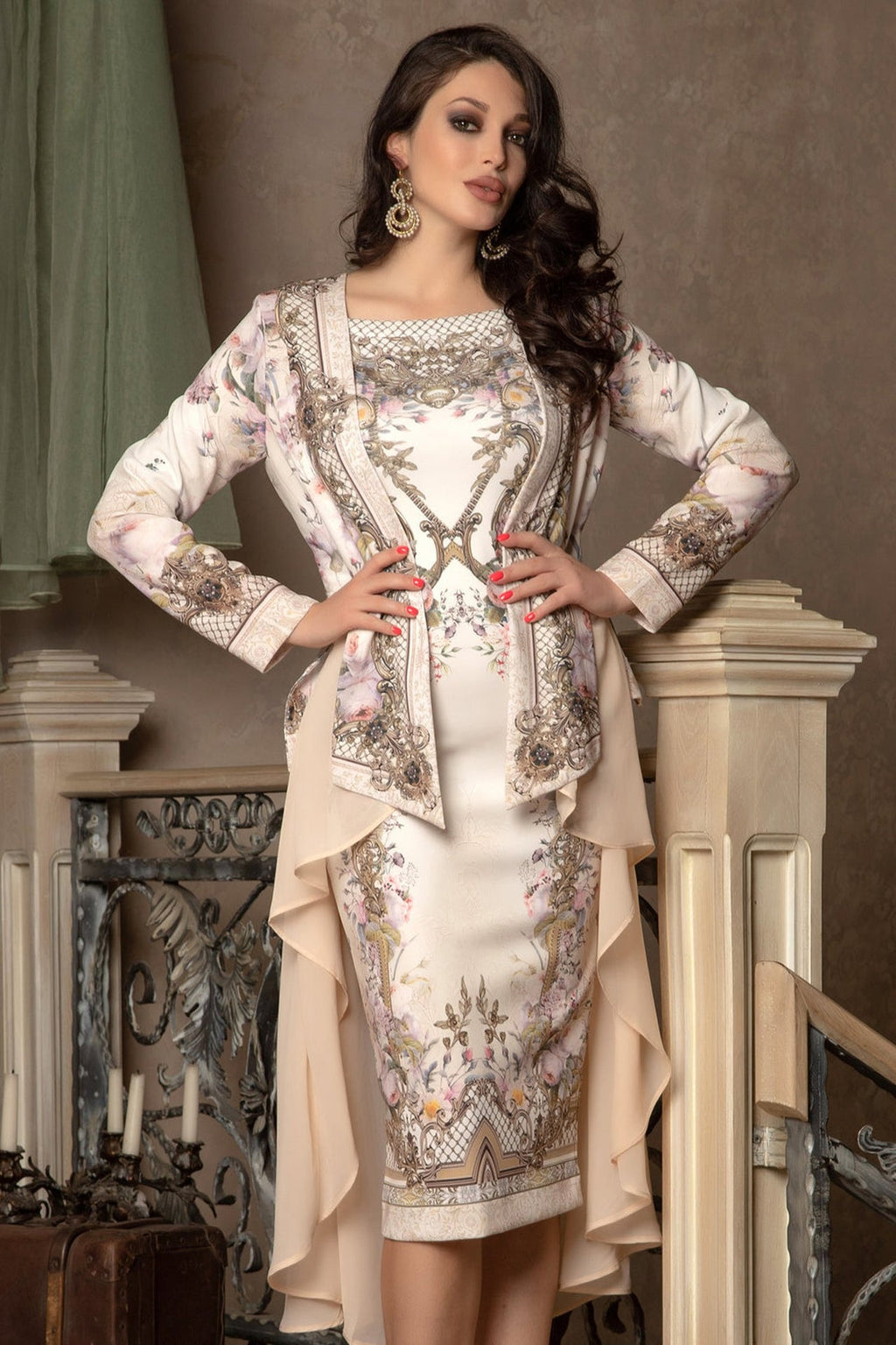 ELEGANT PRINTED CARDIGAN WITH CHIFFON BACK - BAROQUE FLOWERS JIORO ЕЛЕГАНТНА ЖИЛЕТКА С ПРИНТ И ШИФОНЕН ГРЪБ - BAROQUE FLOWERS JIORO