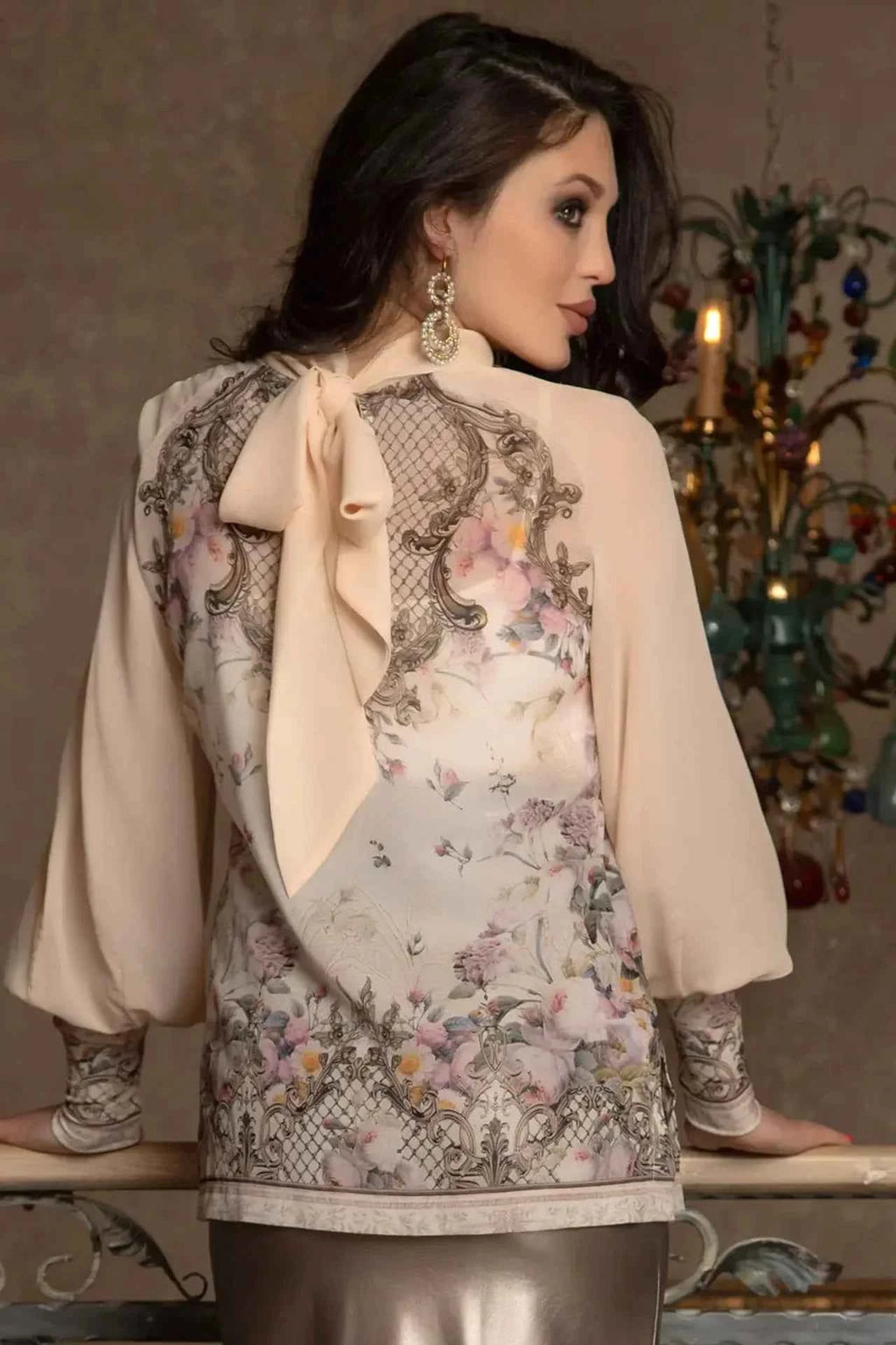2-IN-1 DESIGNER CHIFFON BLOUSE AND TOP - BAROQUE FLOWERS