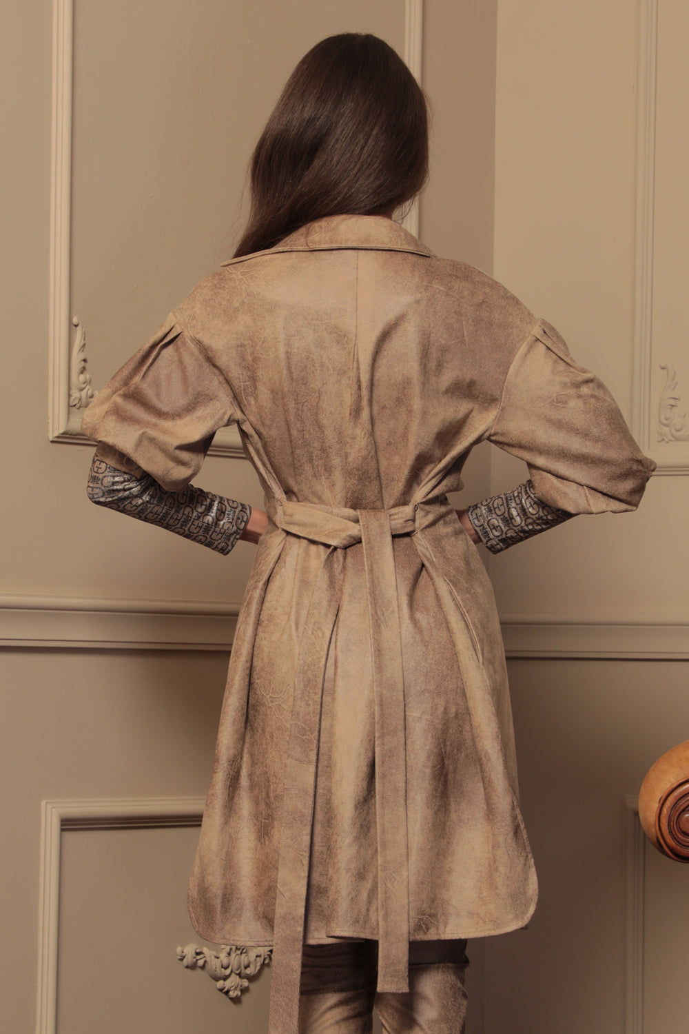 ROBE CHEMISE ASPECT DAIM CAPPUCINO - ESSENTIELS