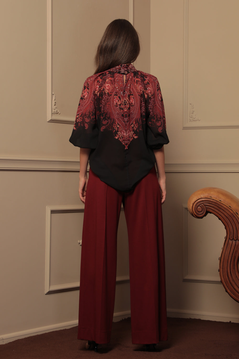 SHIRT WITH STATEMENT SLEEVES - PAISLEY DARK JIORO РИЗА С БОГАТИ РЪКАВИ - PAISLEY DARK JIORO