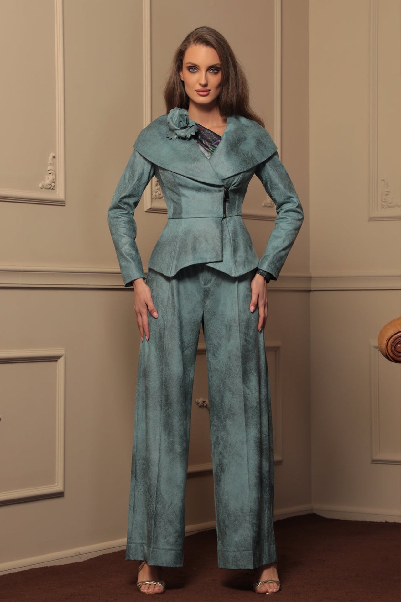 SUEDE-LOOK BLAZER WITH ASYMMETRICAL CLOSURE  IN BLUE - ESSENTIALS