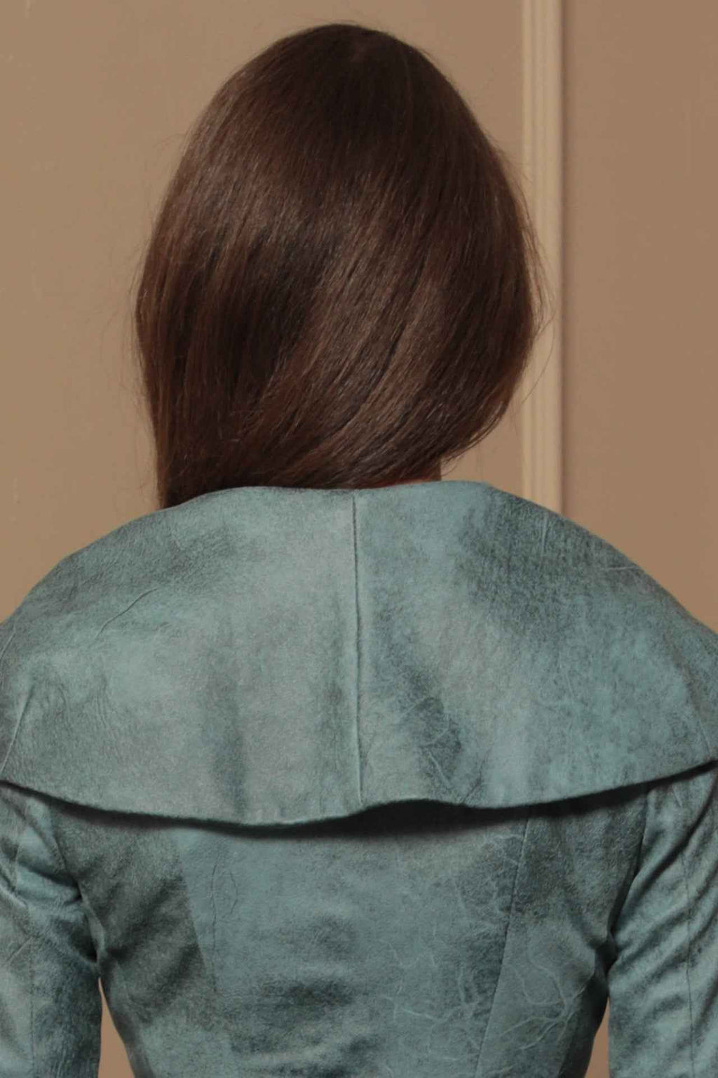 SUEDE-LOOK BLAZER WITH ASYMMETRICAL CLOSURE  IN BLUE - ESSENTIALS