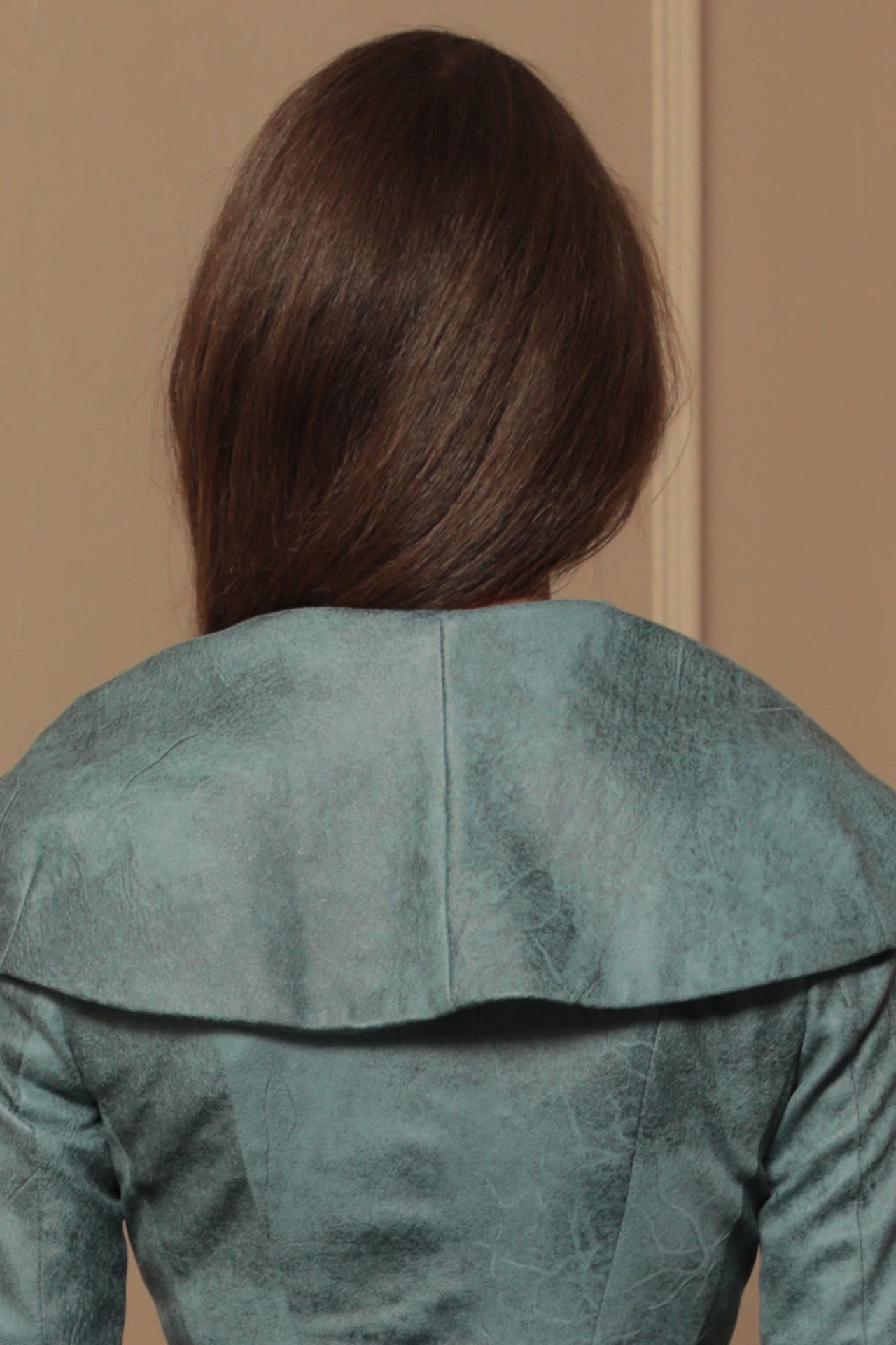 SUEDE-LOOK BLAZER WITH ASYMMETRICAL CLOSURE  IN BLUE - ESSENTIALS