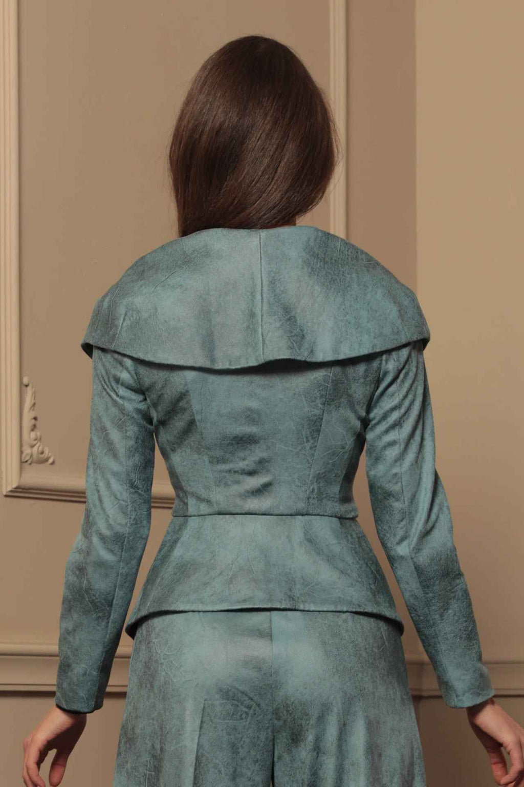 SUEDE-LOOK BLAZER WITH ASYMMETRICAL CLOSURE  IN BLUE - ESSENTIALS