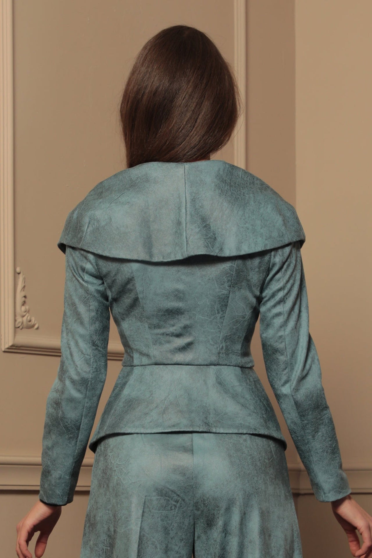 SUEDE-LOOK BLAZER WITH ASYMMETRICAL CLOSURE  IN BLUE - ESSENTIALS