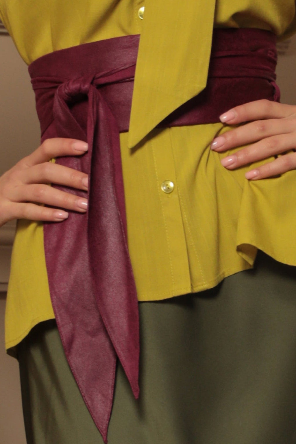 WRAP-STYLE BELT - SUEDE-LIKE IN BURGUNDY - ESSENTIALS JIORO КОЛАН ОТ ВЕЛУР В БОРДО - ESSENTIALS JIORO