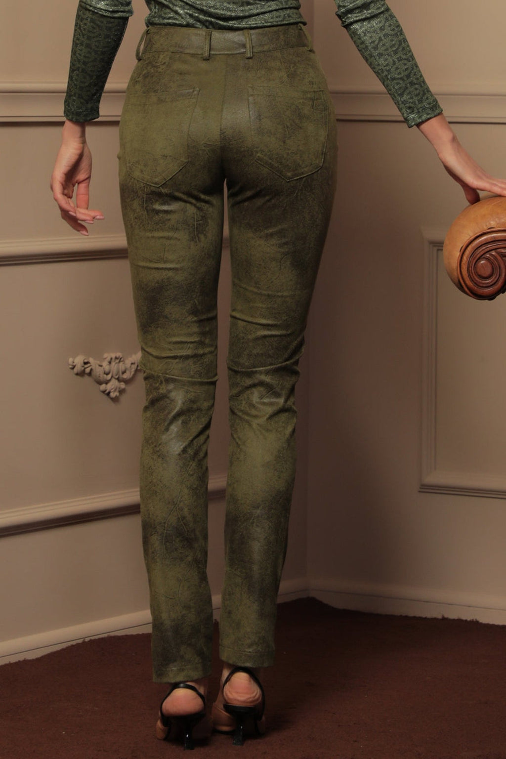 SKINNY 5-POCKET PANTS IN OLIVE GREEN - ESSENTIALS