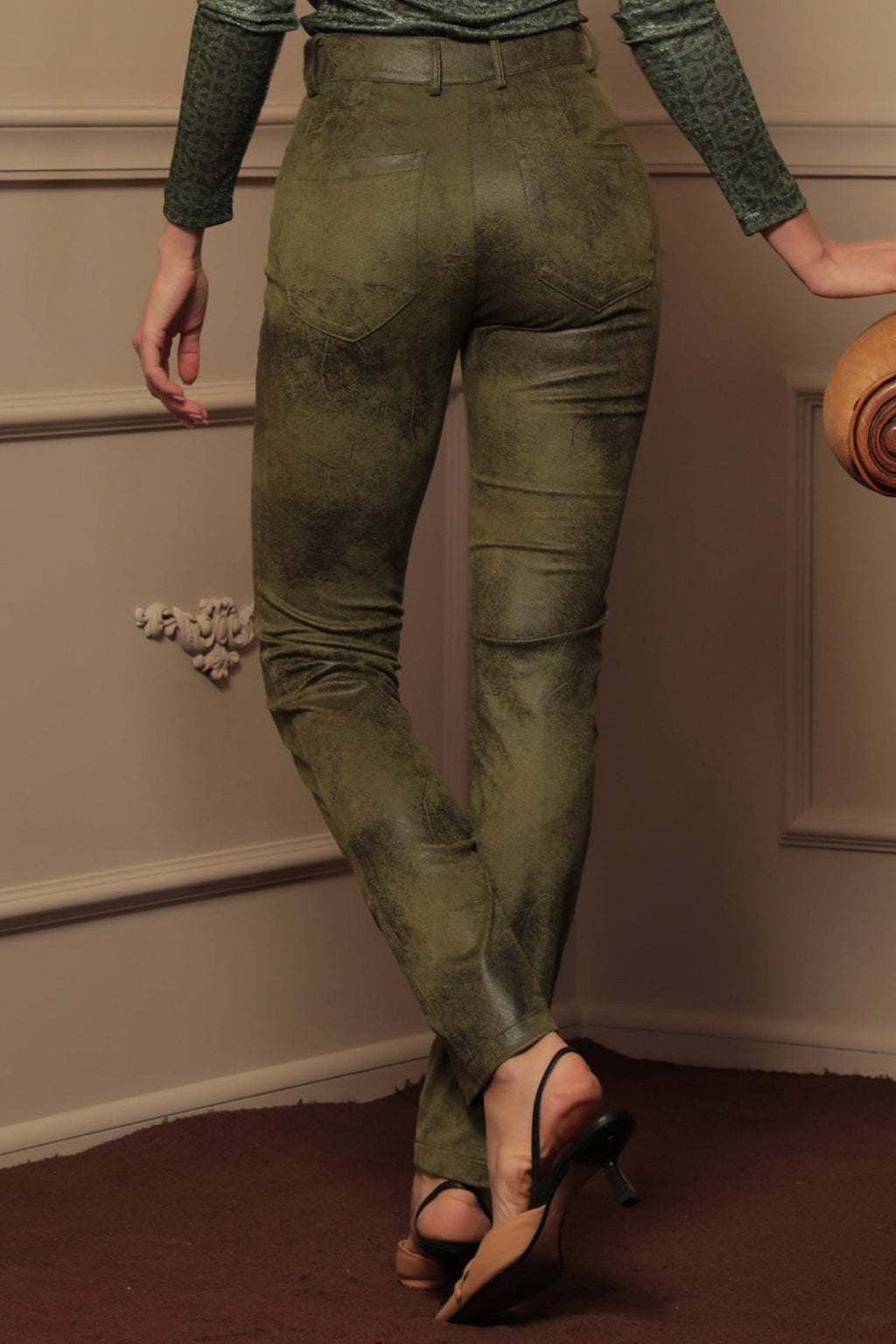SKINNY 5-POCKET PANTS IN OLIVE GREEN - ESSENTIALS