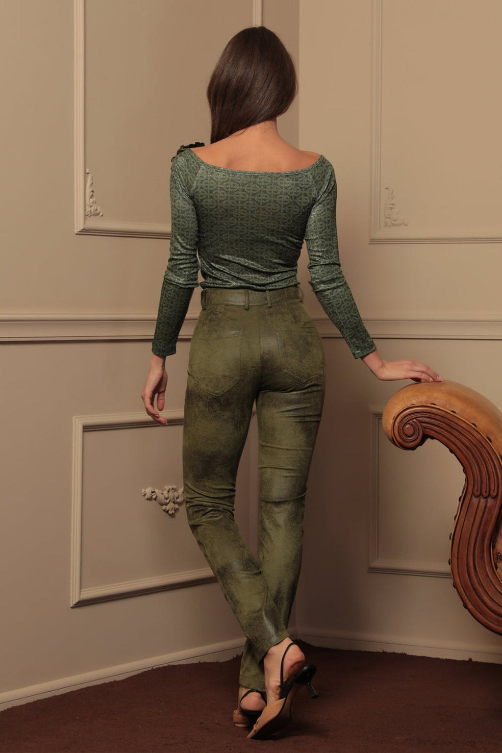 SKINNY 5-POCKET PANTS IN OLIVE GREEN - ESSENTIALS