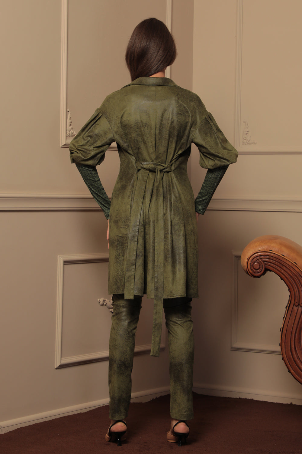 SKINNY 5-POCKET PANTS IN OLIVE GREEN - ESSENTIALS