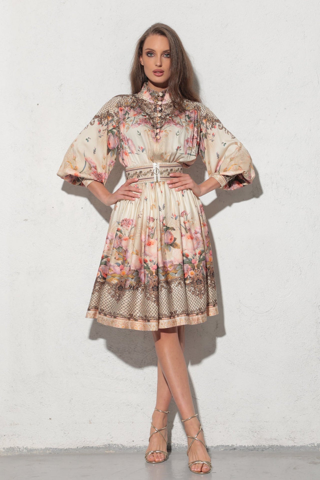 ROBE BOHO EN VISCOSE À MANCHES LONGUES - FLEURS BAROQUES