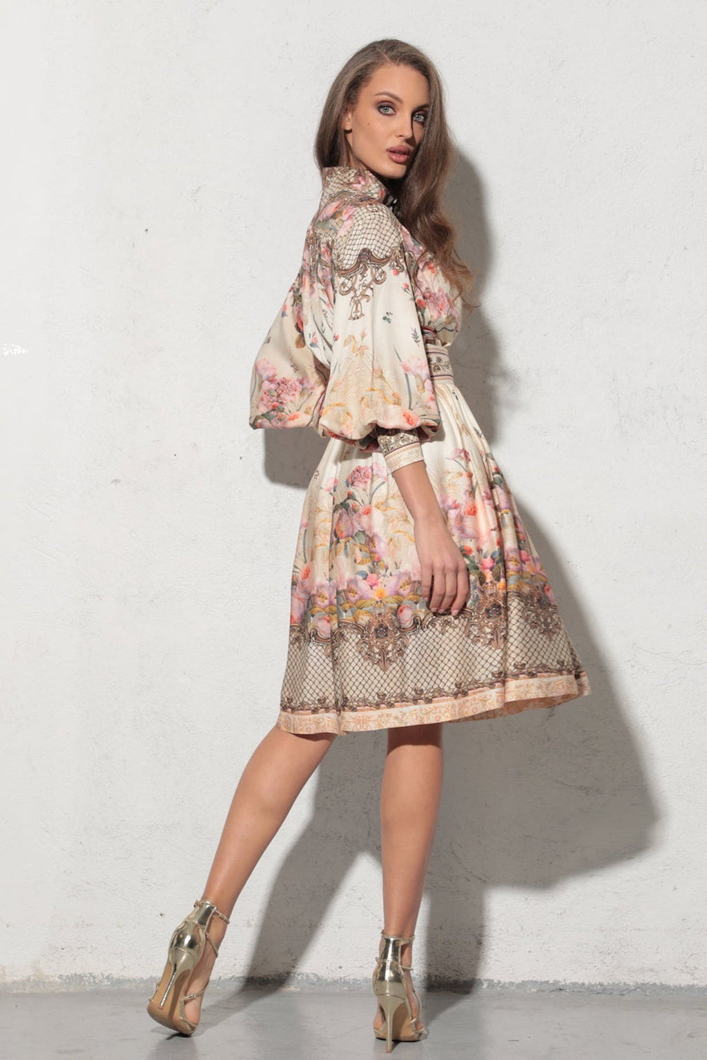 ROBE BOHO EN VISCOSE À MANCHES LONGUES - FLEURS BAROQUES