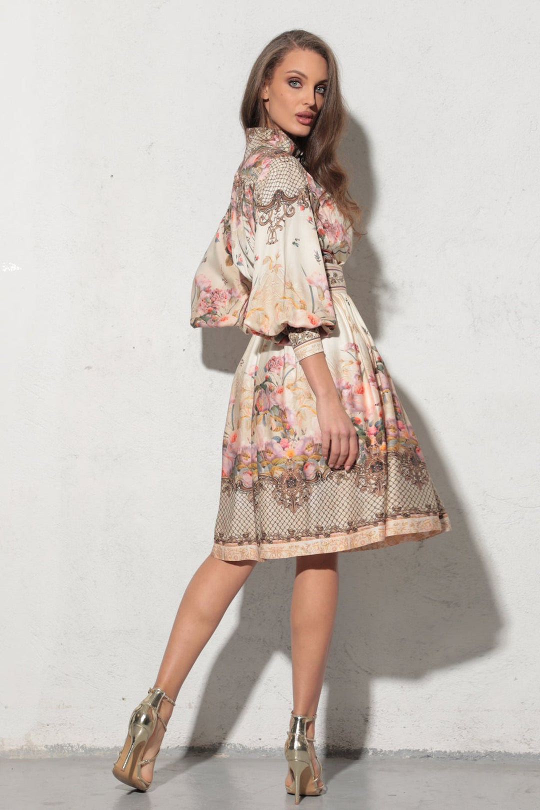 ROBE BOHO EN VISCOSE À MANCHES LONGUES - FLEURS BAROQUES