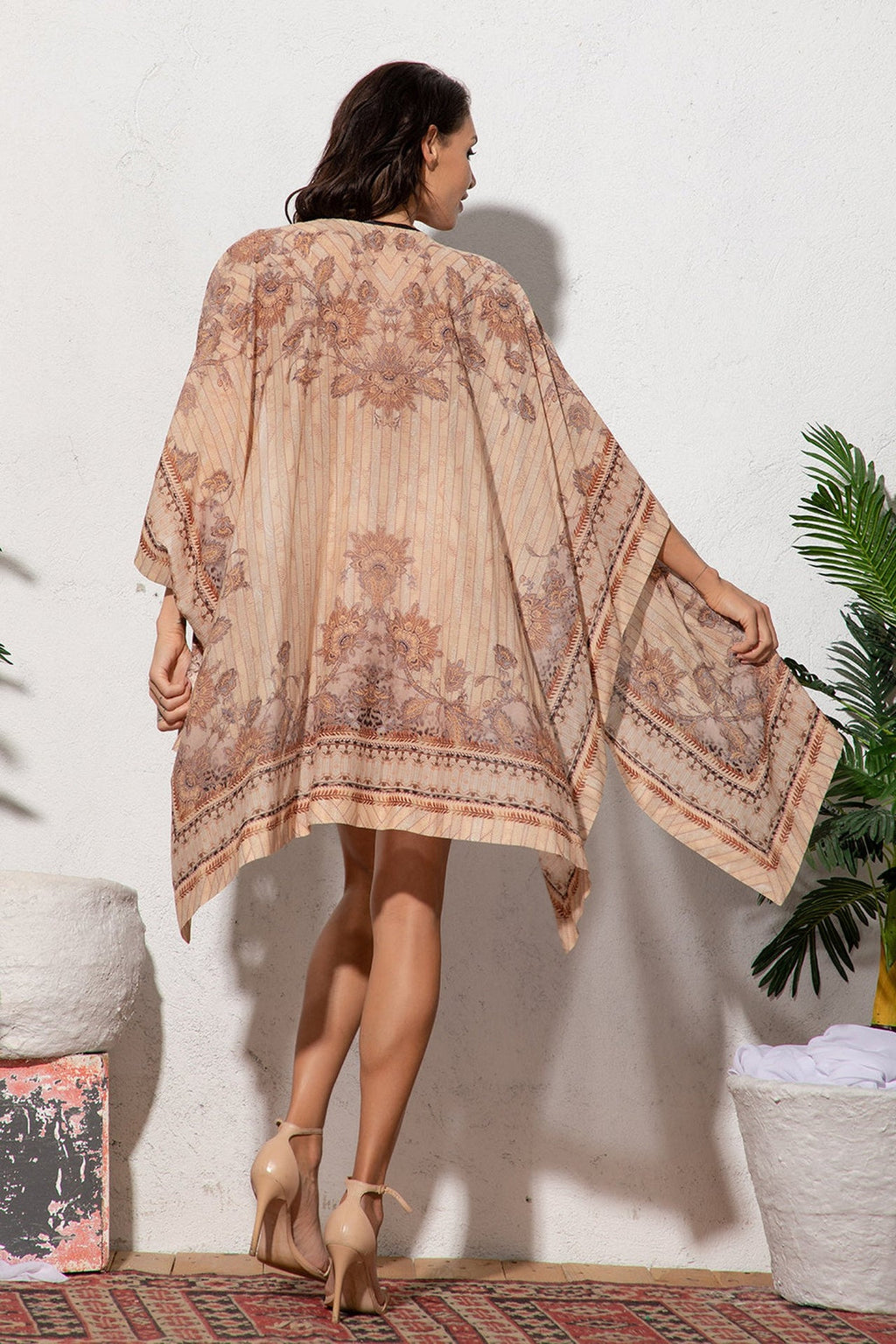 SILK COTTON KIMONO DRESS - LEO BEIGE - Fashion Roots