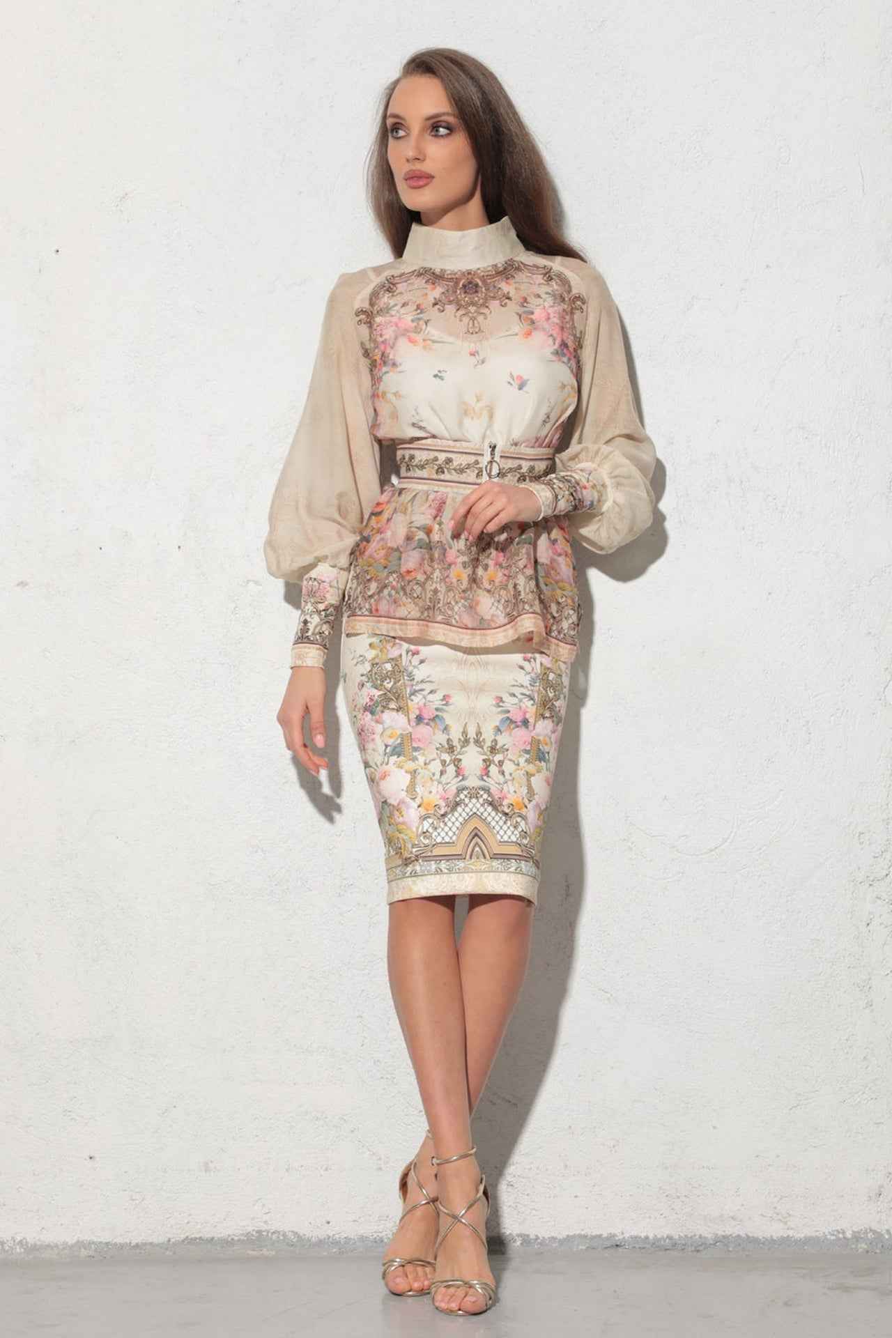 2-IN-1 DESIGNER CHIFFON BLOUSE AND TOP - BAROQUE FLOWERS