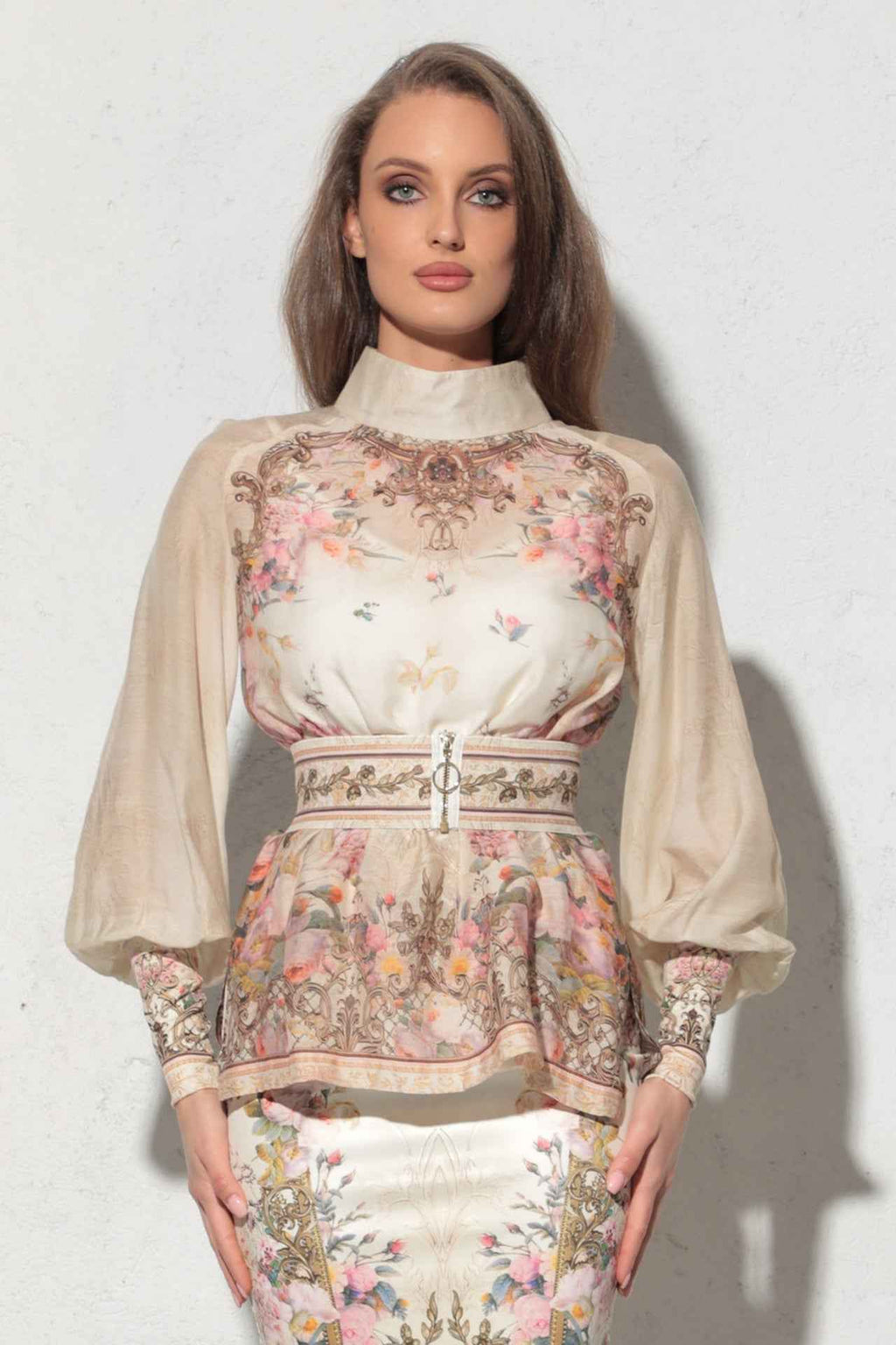 2-IN-1 DESIGNER CHIFFON BLOUSE AND TOP - BAROQUE FLOWERS