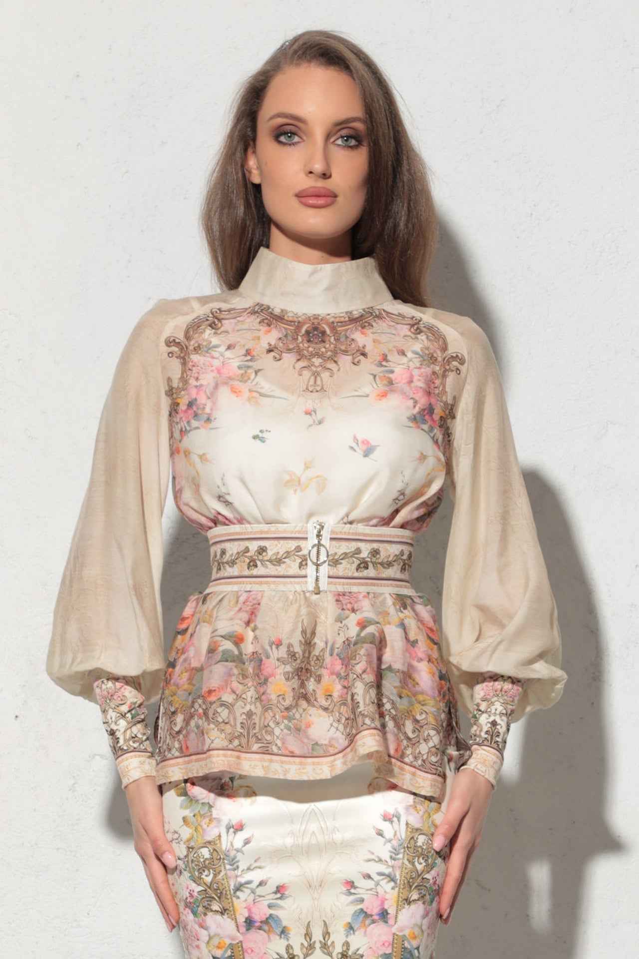 2-IN-1 DESIGNER CHIFFON BLOUSE AND TOP - BAROQUE FLOWERS