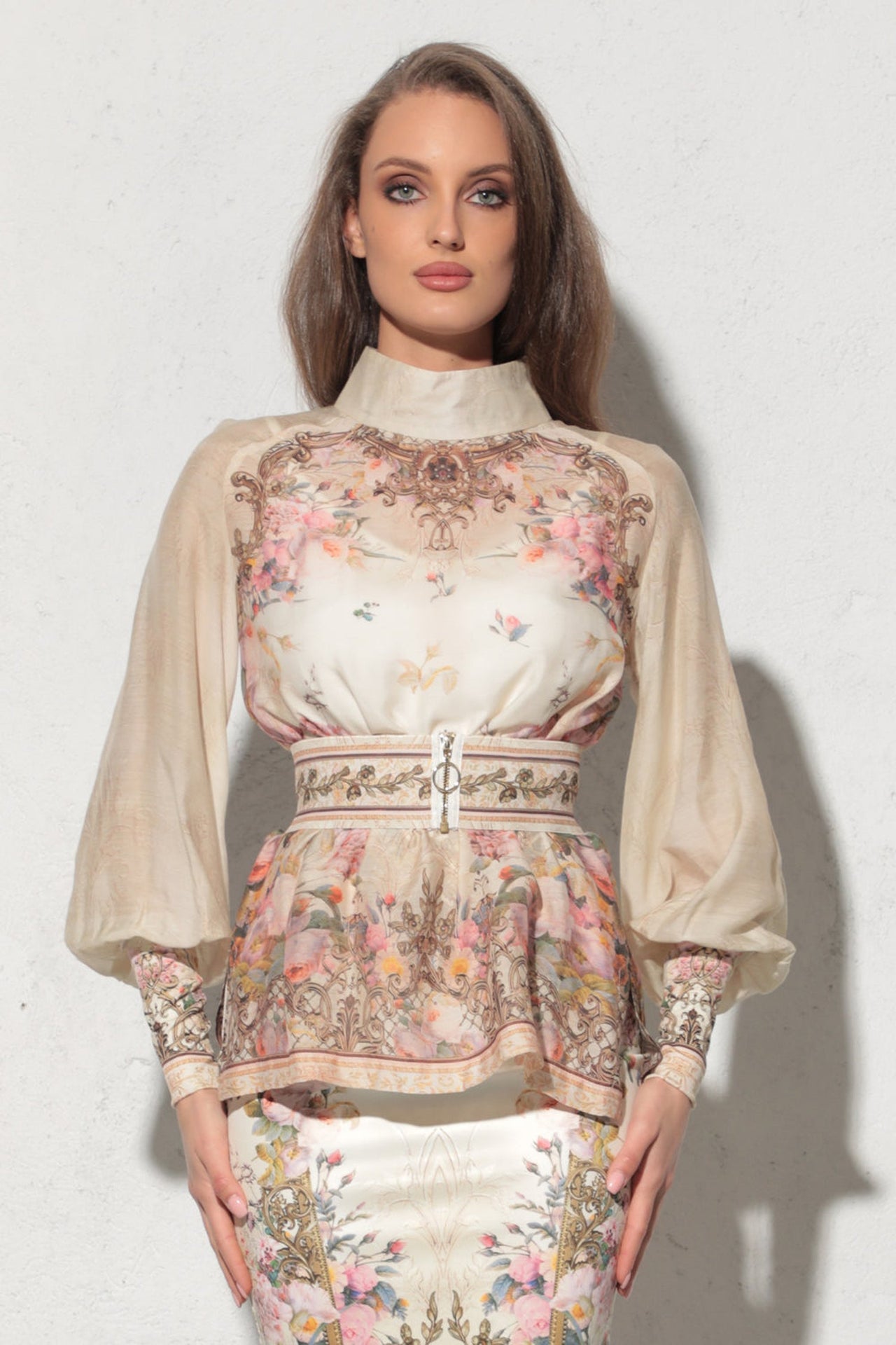 2-IN-1 DESIGNER CHIFFON BLOUSE AND TOP - BAROQUE FLOWERS JIORO 2в1 ДИЗАЙНЕРСКА РИЗА ОТ ШИФОН и ТОП - BAROQUE FLOWERS JIORO