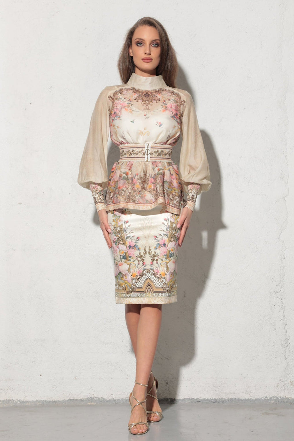 2-IN-1 DESIGNER CHIFFON BLOUSE AND TOP - BAROQUE FLOWERS JIORO 2в1 ДИЗАЙНЕРСКА РИЗА ОТ ШИФОН и ТОП - BAROQUE FLOWERS JIORO