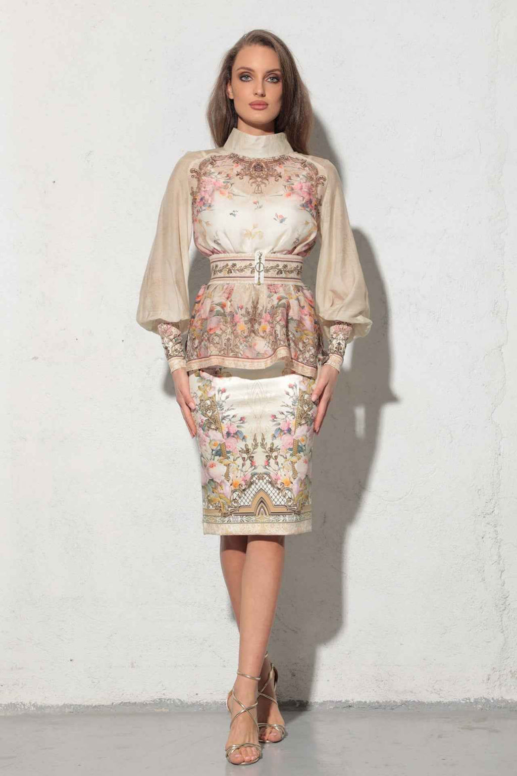 2-IN-1 DESIGNER CHIFFON BLOUSE AND TOP - BAROQUE FLOWERS