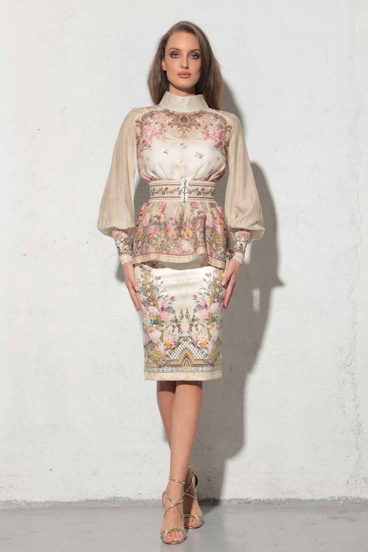 2-IN-1 DESIGNER CHIFFON BLOUSE AND TOP - BAROQUE FLOWERS