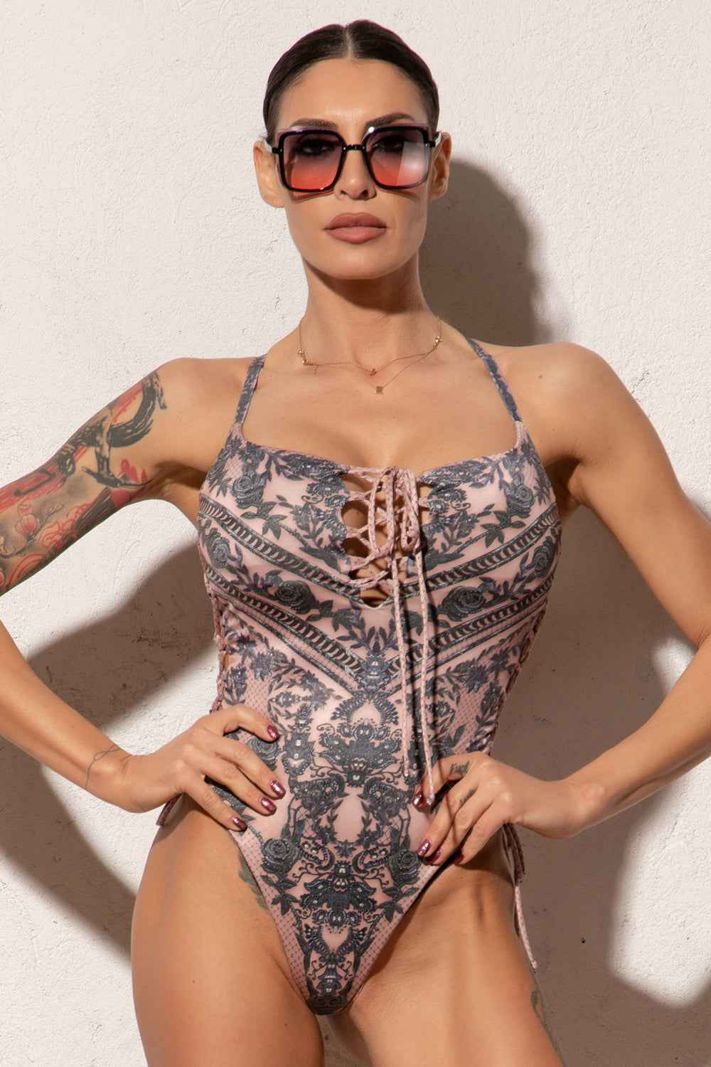 ONE-PIECE SWIMSUIT WITH PADS - GRAFFITI POWDER - Fashion Roots