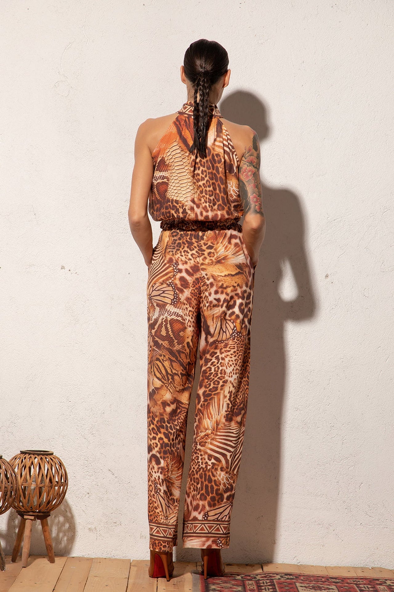 TWILL VISCOSE LOOSE FIT PANTS WITH POCKETS - LEO SAND - Fashion Roots
