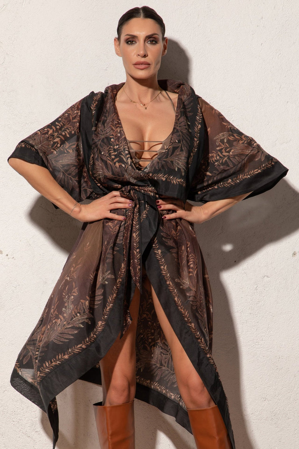 COTTON SILK KIMONO DRESS WITH HOOD - SECRET GARDEN JIORO КИМОНО С КАЧУЛКА ОТ КОПРИНА И ПАМУК - SECRET GARDEN JIORO